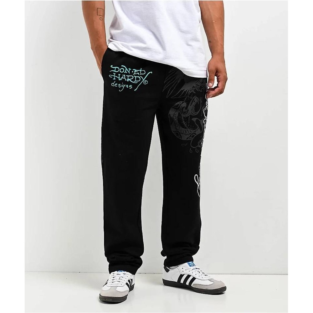 VTG Ed Hardy Love Kills Slowly Crawling Tiger Sweatpants Mens XL Black Fleece